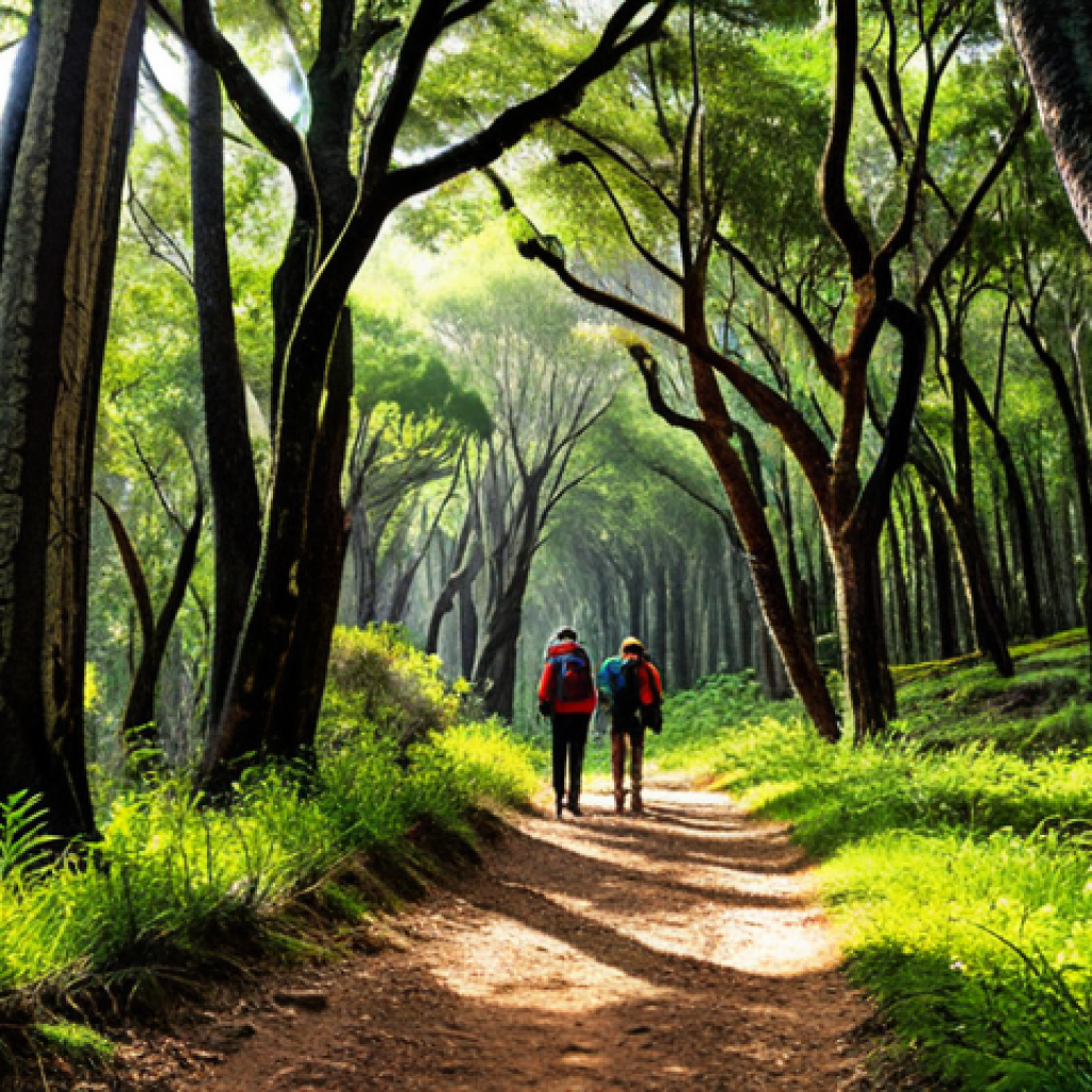 Native Forest Restoration**
"A lush, vibrant native Portuguese forest with oak and cork trees, fully clothed hikers on a marked trail, sunlight filtering through the canopy, showcasing biodiversity and ecosystem resilience, appropriate attire, safe for work, perfect anatomy, correct proportions, natural pose, professional photography, high quality, family-friendly."
**