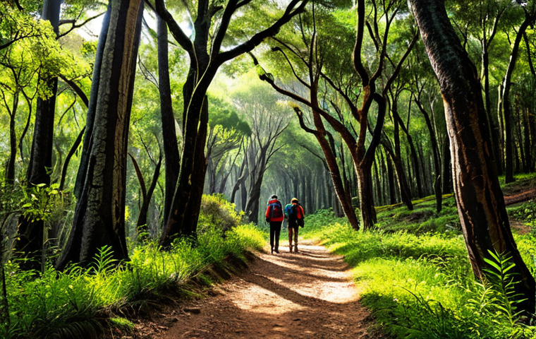 Native Forest Restoration**
"A lush, vibrant native Portuguese forest with oak and cork trees, fully clothed hikers on a marked trail, sunlight filtering through the canopy, showcasing biodiversity and ecosystem resilience, appropriate attire, safe for work, perfect anatomy, correct proportions, natural pose, professional photography, high quality, family-friendly."
**