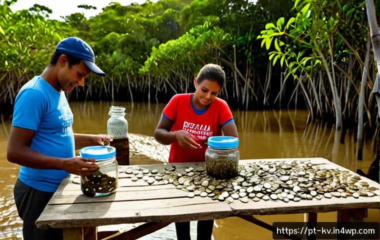 Home 17 서식지 회복을 위한 모금 캠페인 기획하기 - Photorealistic community habitat restoration fundraising scene in coastal Brazil, diverse adult volu...